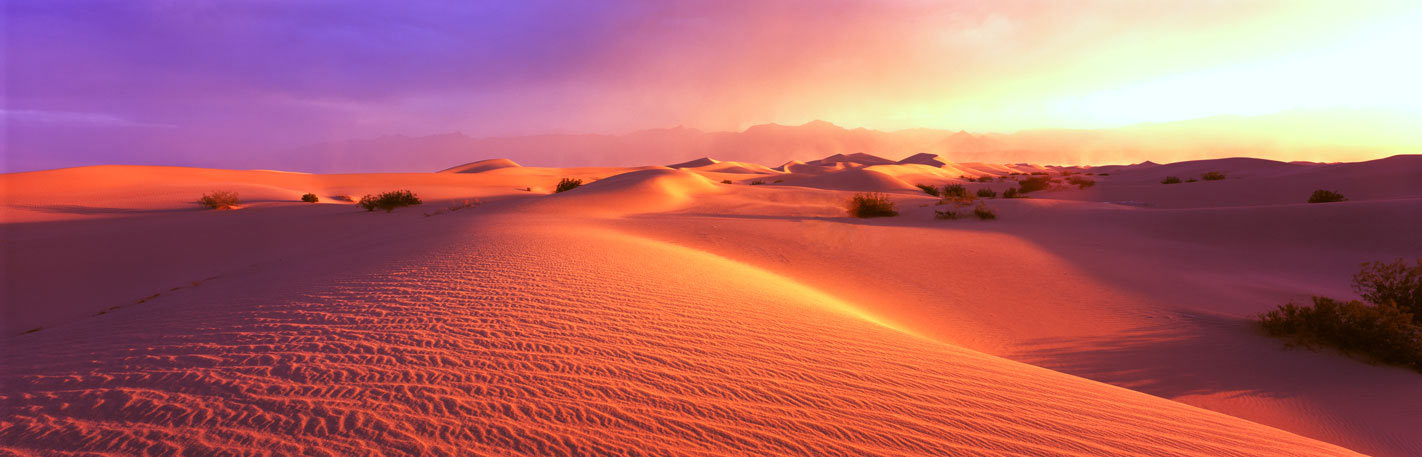 Panoramic Fine Art Landscape Photography Morning Sandstorm, Mesquite Flat Sand Dunes, Death Valley National Park California