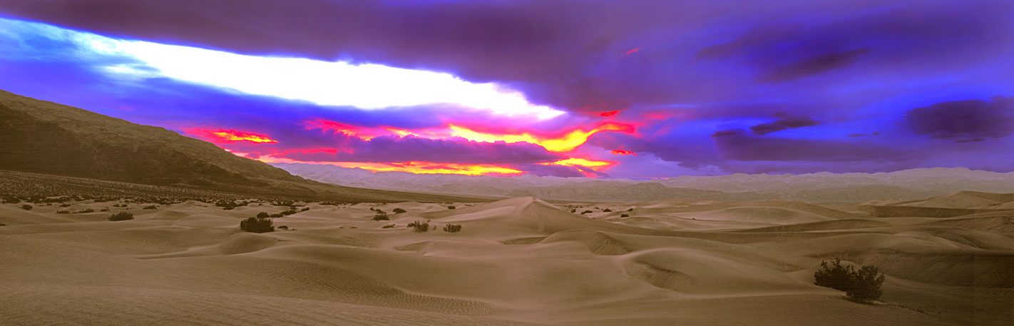 Panoramic Fine Art Photography ~ Panorama Landscape Photo Gallery Magical Sunset, Mesquite Flat Sand Dunes, Death Valley